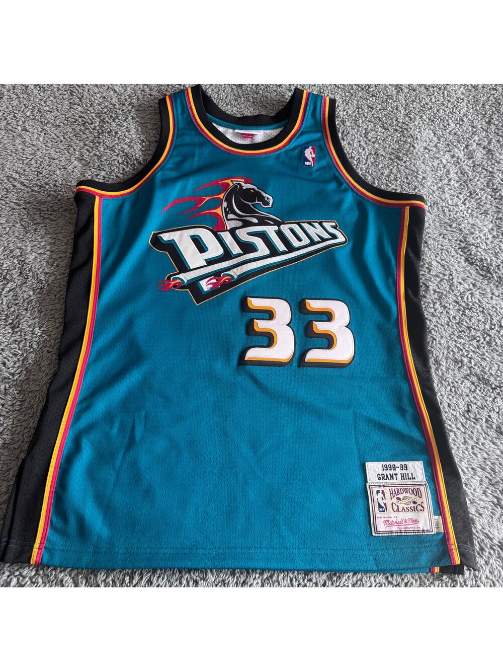 Authentic Mitchell & Ness Grant Hill NBA Detroit Pistons 98-99 Away Jersey Sz 44